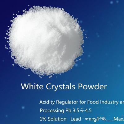 Regulador de acidez en polvo de cristales blancos para la industria alimentaria y procesamiento, pH 3.5-4.5, solución al 1%, Plomo 2mg/kg Máx.